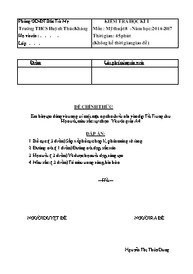 Đề kiểm tra một tiết học kì I Mỹ thuật lớp 8 - Năm học 2016-2017 - Trường THCS Dân Hòa